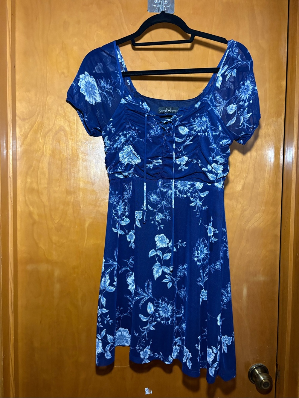 Derek Heart Navy Blue Floral Short-Sleeve Empire Dress